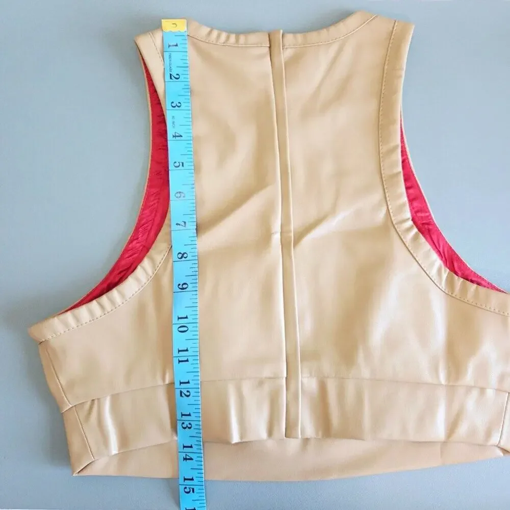 LIKA Faux Leather Crop Top -Beige-Small-Streetwear-Luxury Grunge Glamour - Picture 7 of 10